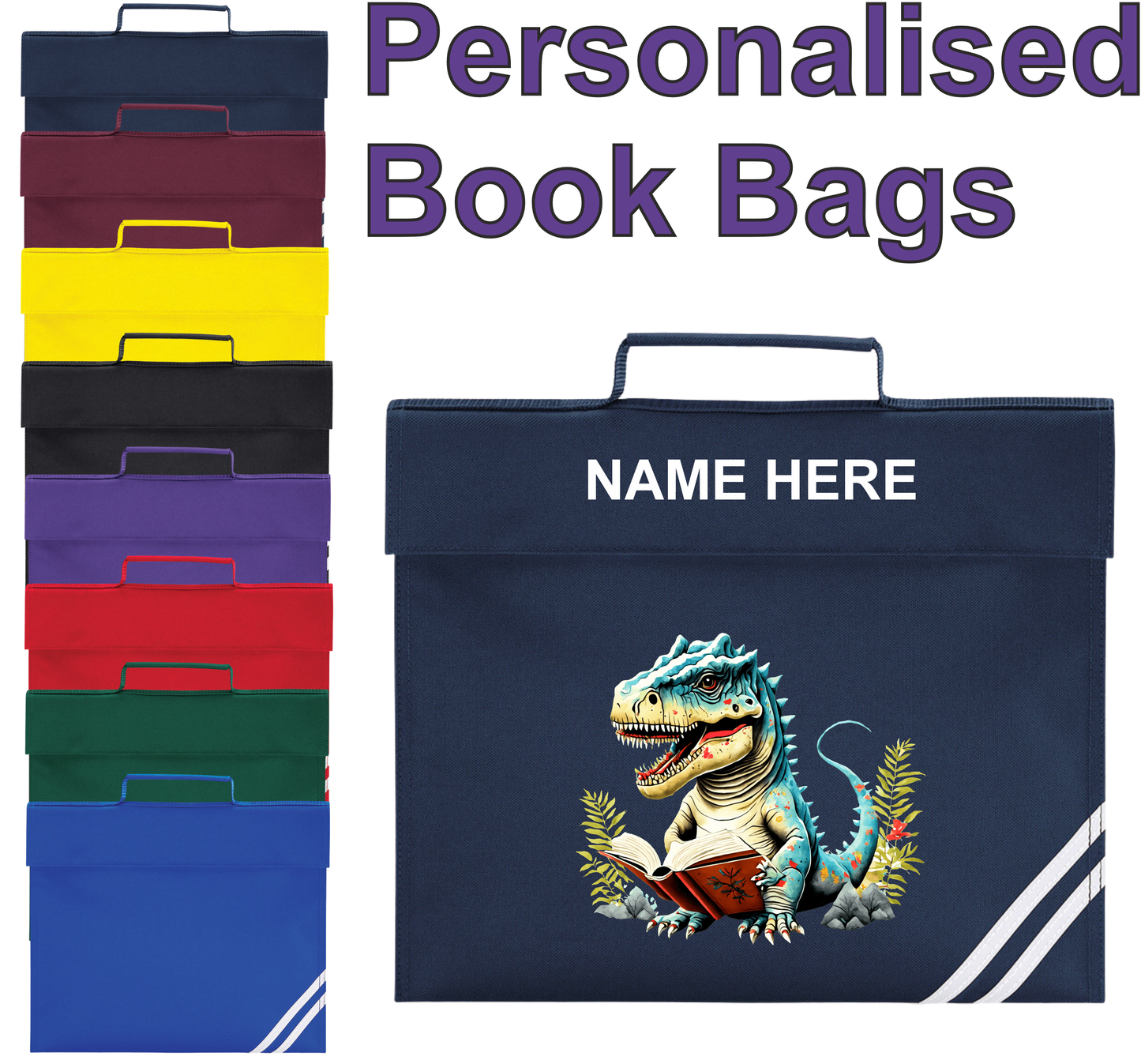 Personalised Book Bag inc Character & Name - Dinosaur