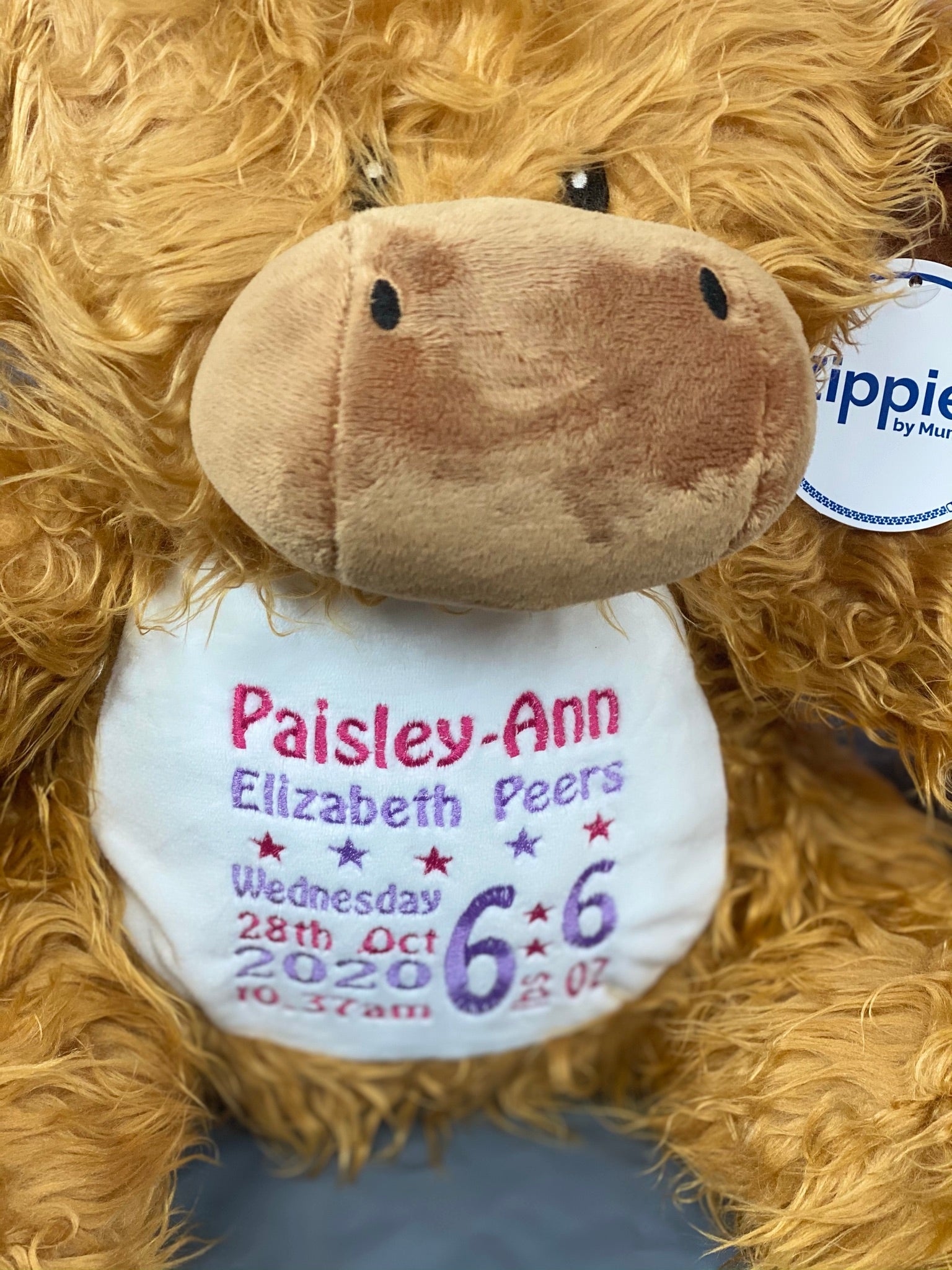 Highland cow teddy gift for baby, christening or birthday – 37cm tall