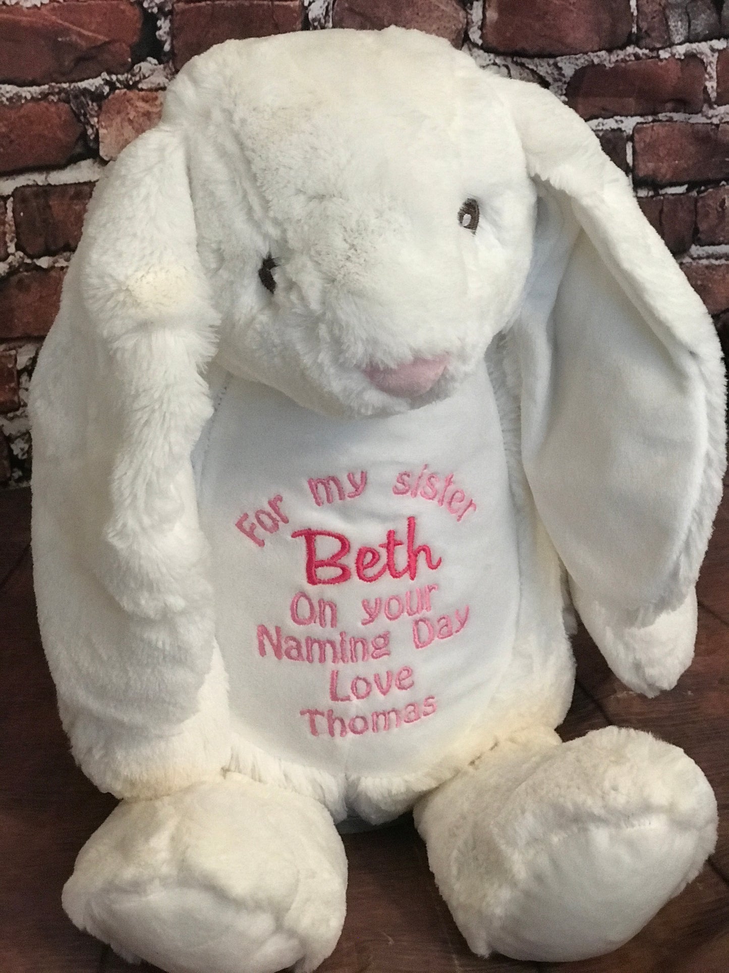 Embroidered cream bunny gift for newborns or christenings