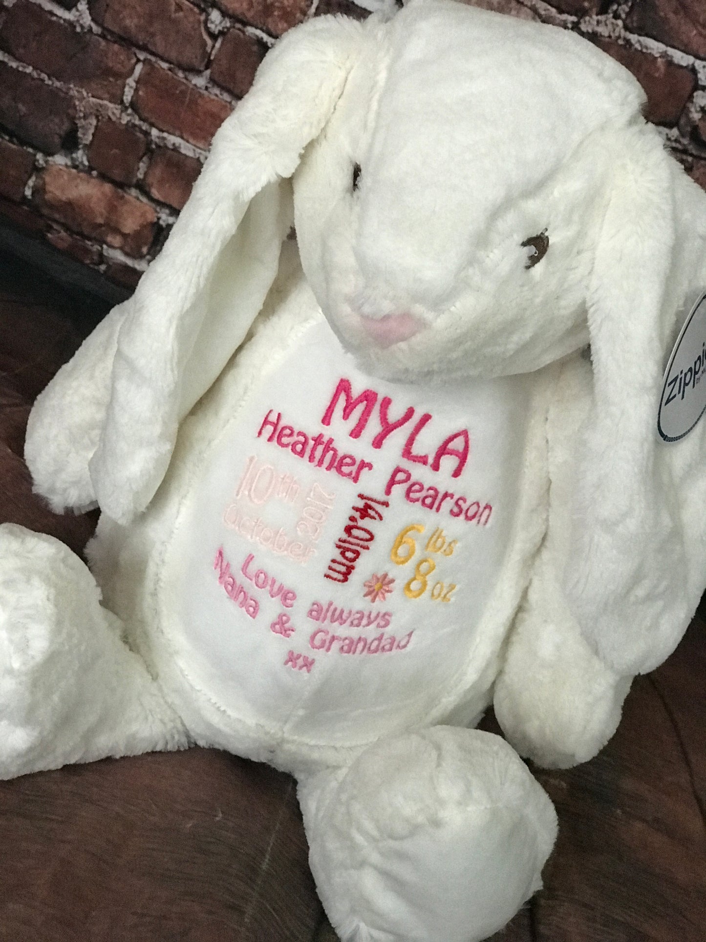 Personalised Embroidered Cream Bunny Teddy – Birth Block, Name or Custom Message | 45cm