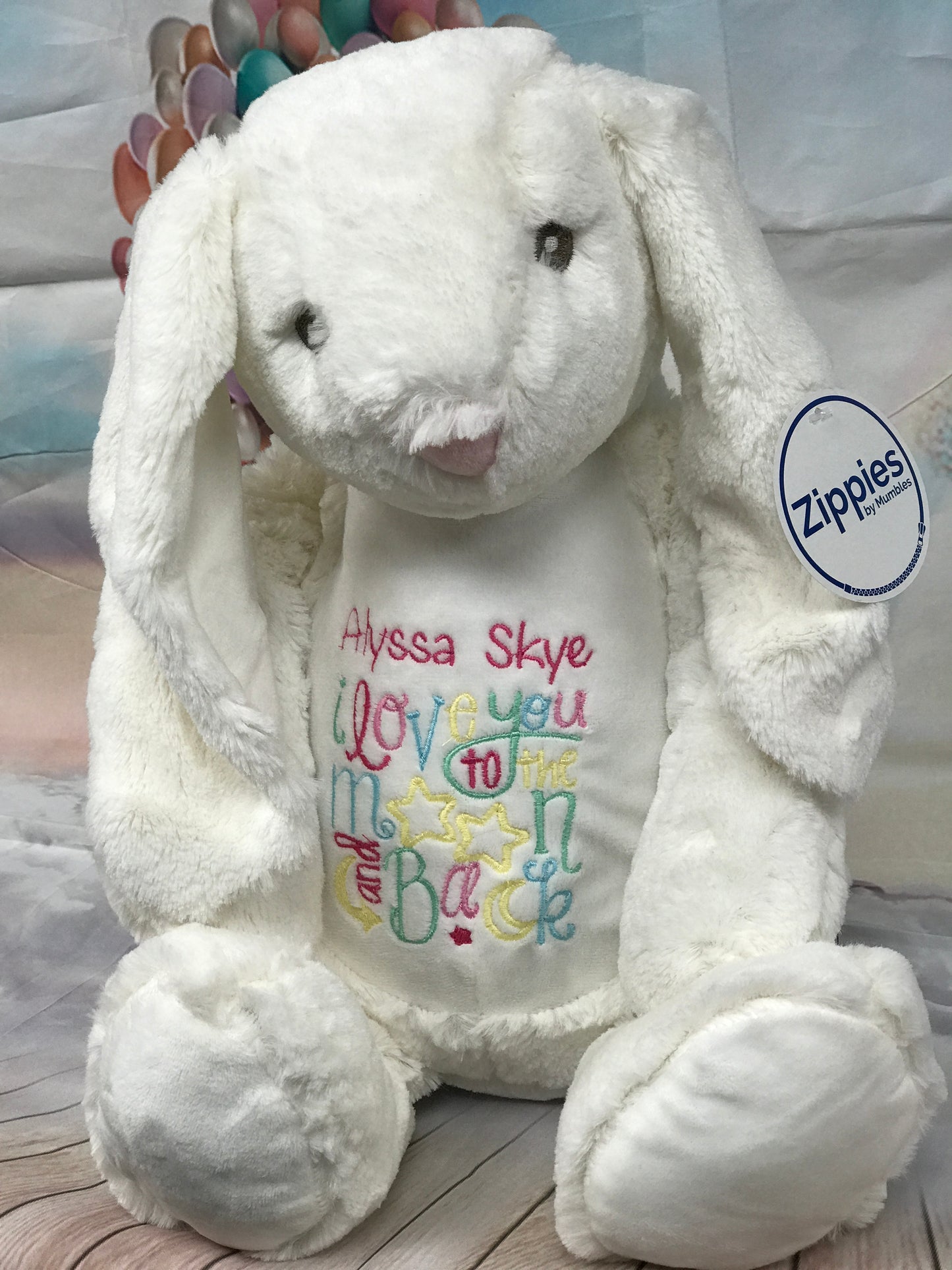 Personalised Embroidered Cream Bunny Teddy – Birth Block, Name or Custom Message | 45cm