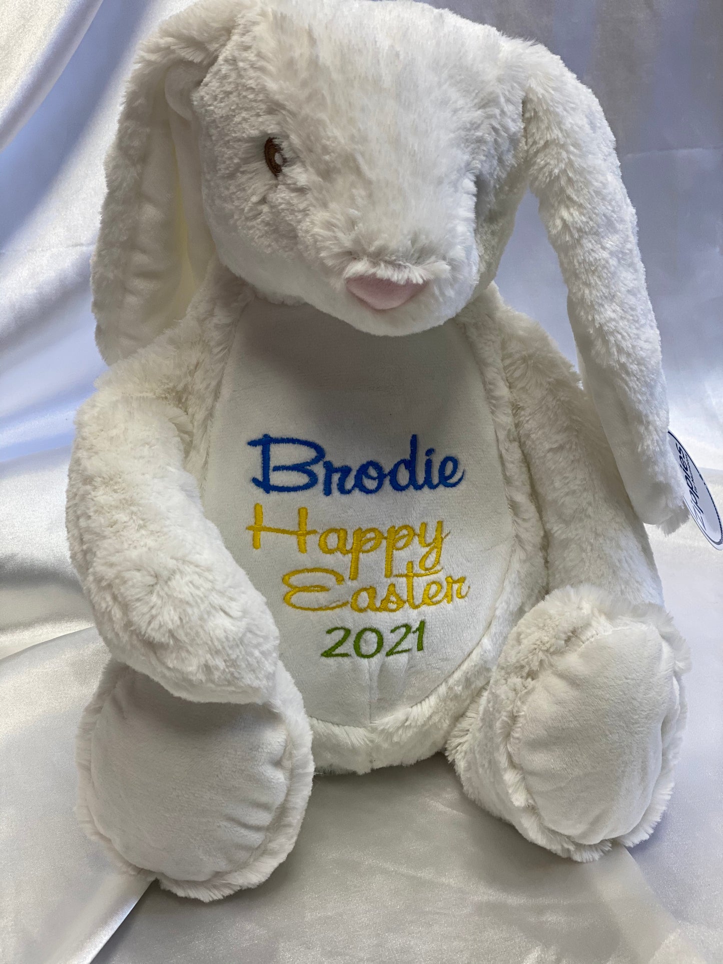 Personalised Embroidered Cream Bunny Teddy – Birth Block, Name or Custom Message | 45cm