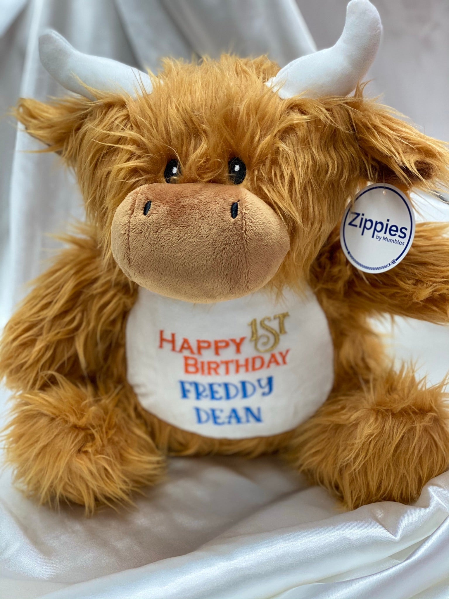 Highland cow teddy gift for baby, christening or birthday – 37cm tall