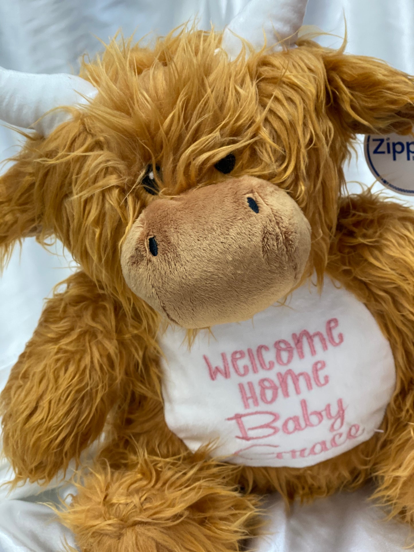 Highland cow teddy gift for baby, christening or birthday – 37cm tall