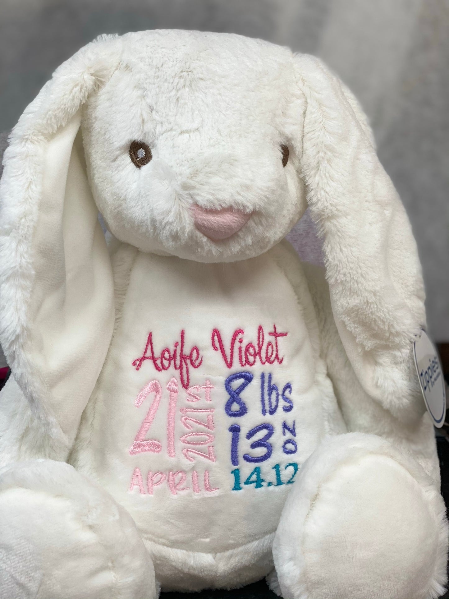 Personalised Embroidered Cream Bunny Teddy – Birth Block, Name or Custom Message | 45cm