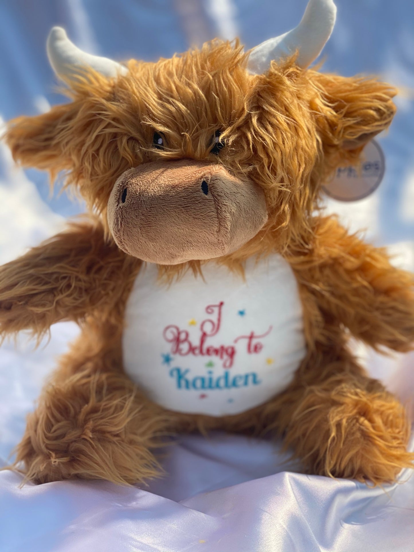 Personalised Embroidered Highland Cow Teddy – Custom Name, Birth Block or Message | 37cm