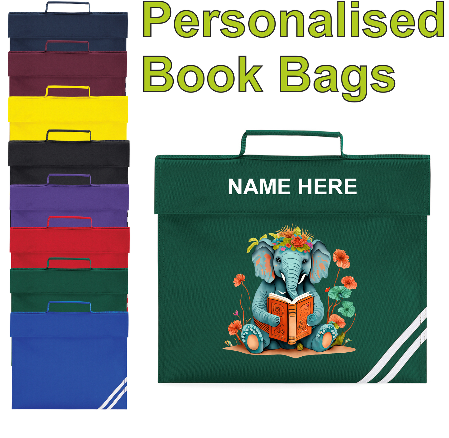 Personalised Reading Book Bag inc Character & Name - Elephant
