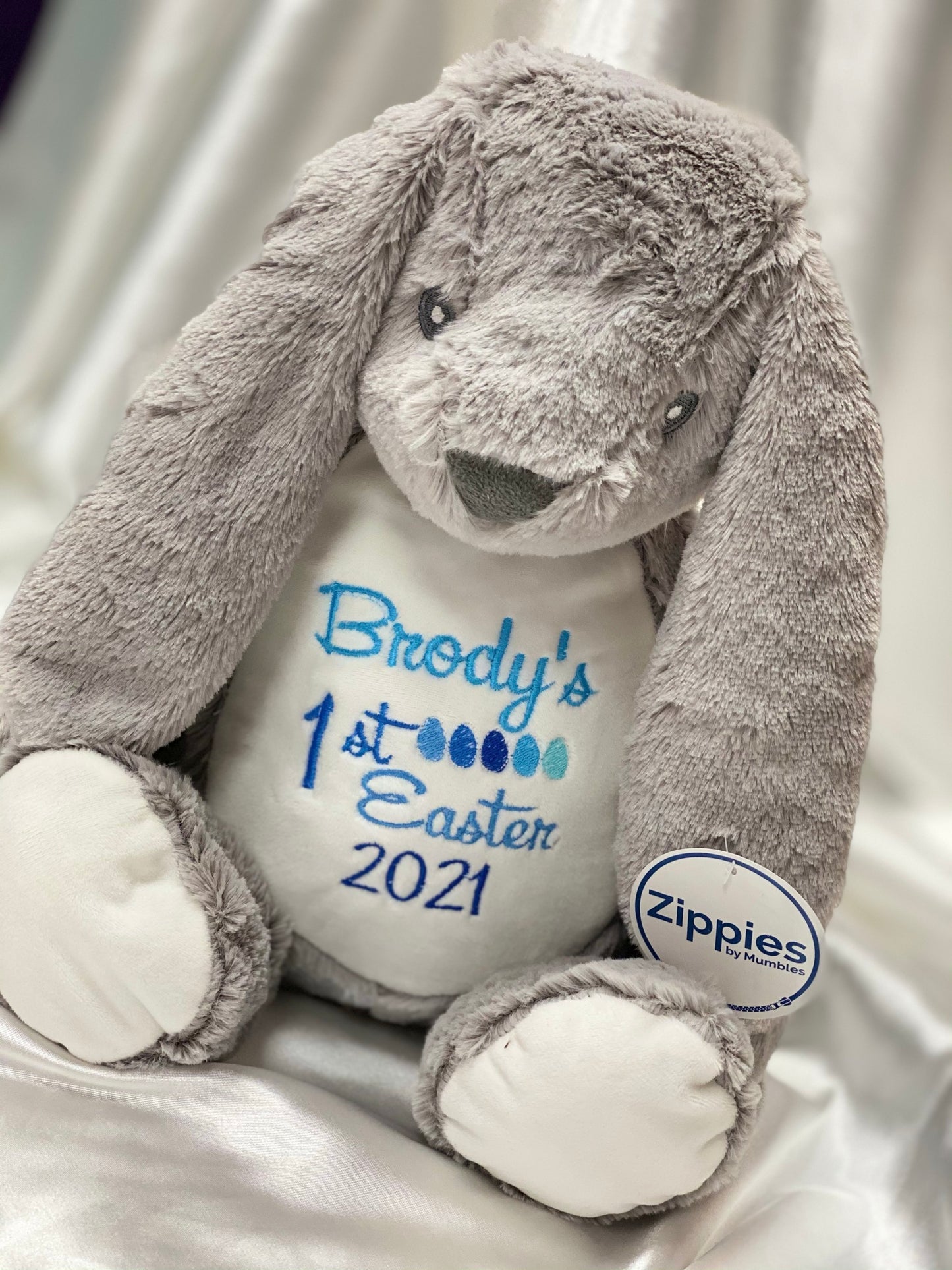Custom embroidered bunny teddy keepsake – 45cm tall