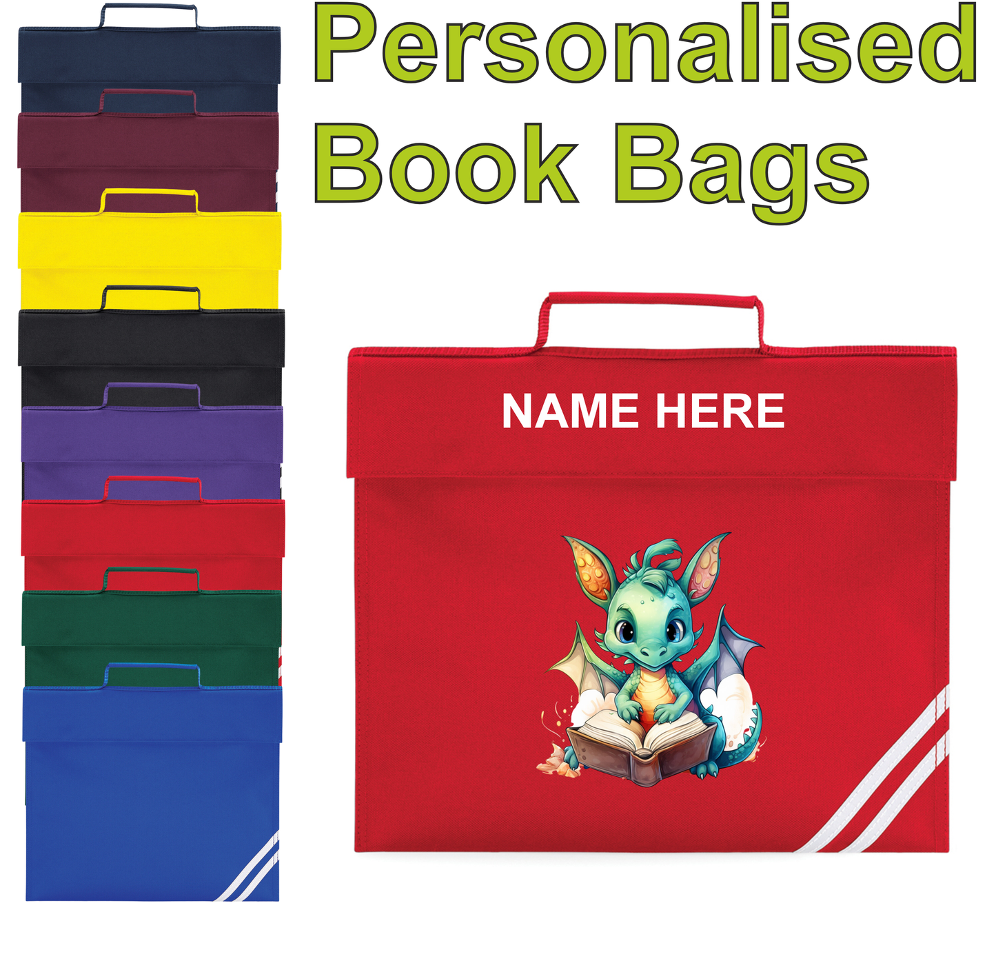 Personalised Reading Book Bag inc Character & Name - Dragon