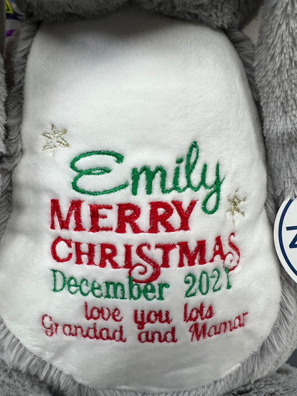 Personalised Embroidered Grey Bunny Teddy – Birth Block, Name or Custom Message | 45cm
