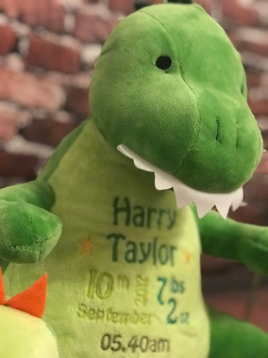 Personalised Embroidered Green Dinosaur Teddy
