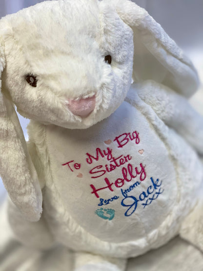 Personalised Embroidered Cream Bunny Teddy – Birth Block, Name or Custom Message | 45cm
