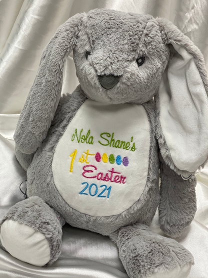 Embroidered grey bunny gift for newborns or First Easter