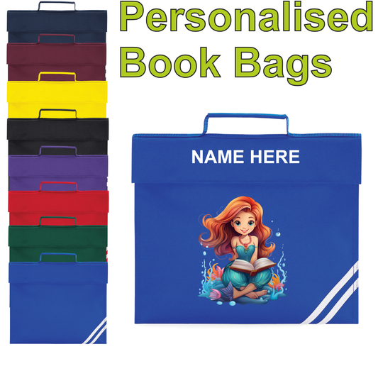 Personalised Reading Book Bag inc Character & Name - Mermaid